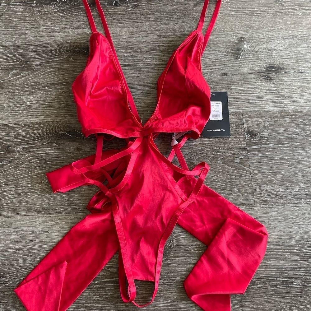Fashion Nova Bold Red Caged Teddy